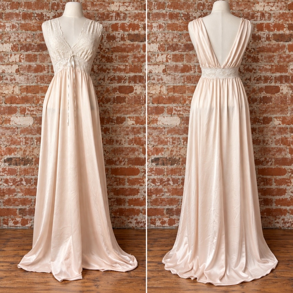 Vintage Lace Babydoll Nightgown Pink Maxi Dress M Coquette Lingerie Romantic